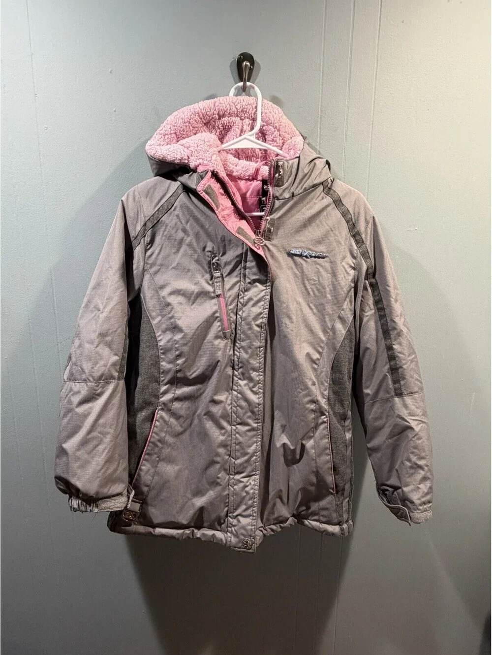 Youth Girls ZeroXposur Full Zip Coat Size 14/16 Gray & Pink Inside